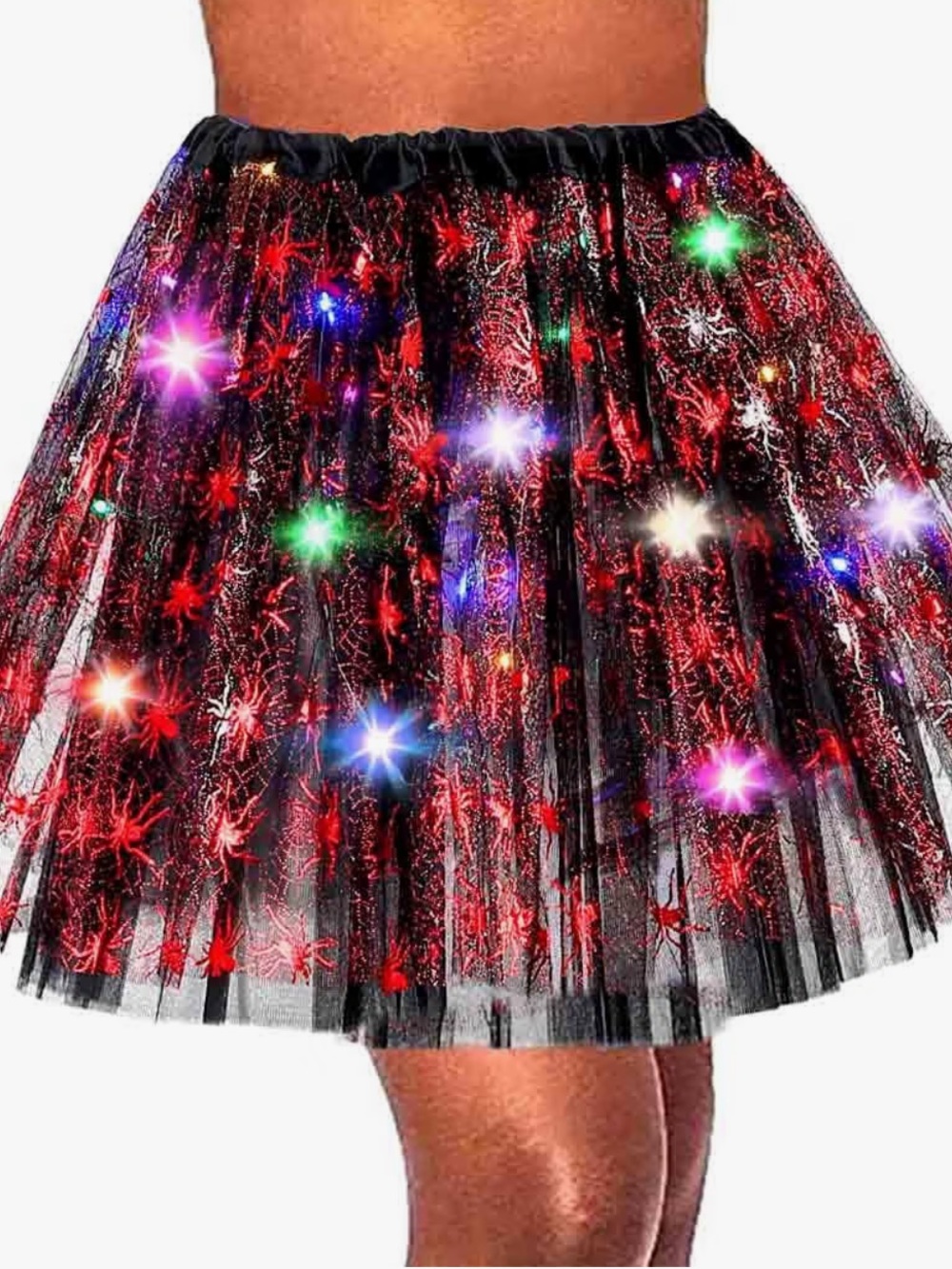 New Dresbe Women’s LED Black Tutu Red Spider Webs Halloween One Size